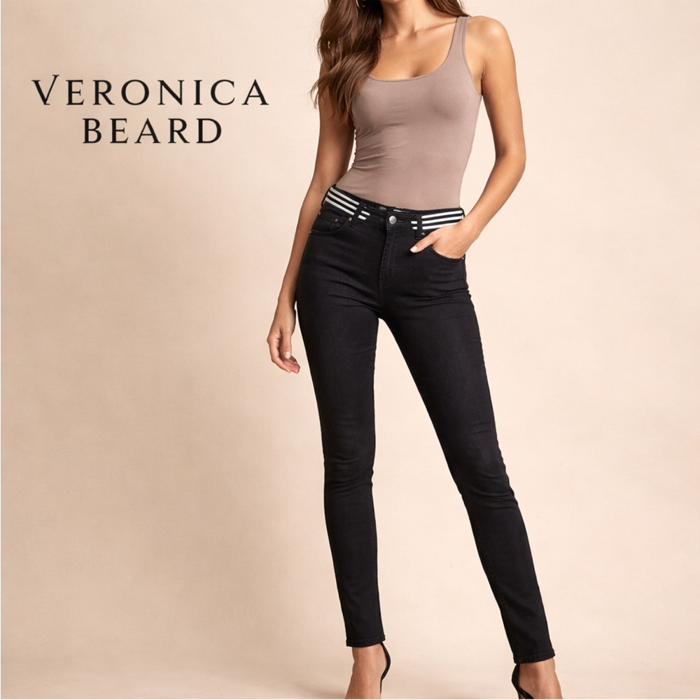 Veronica Beard Jeans Kate 10” Skinny – Black with Stripe Waistband